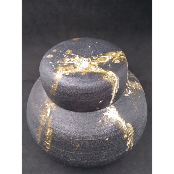 Modernist Studio Pottery Splatter Paint On faux lidded Vase signed Abrams? '73 - Picture 2 of 16